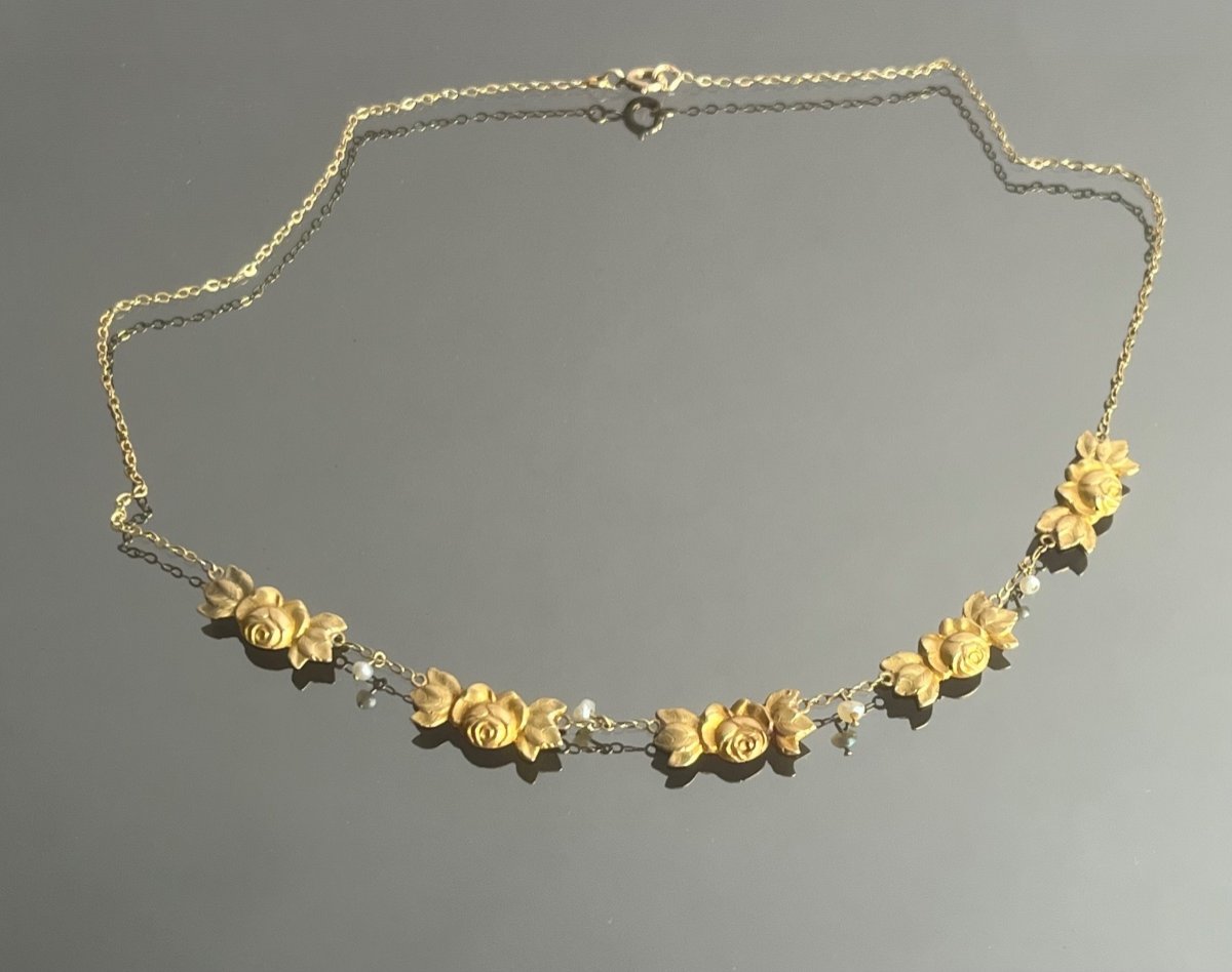 Drapery Necklace In Gold And Pearls, 1900 Period-photo-2