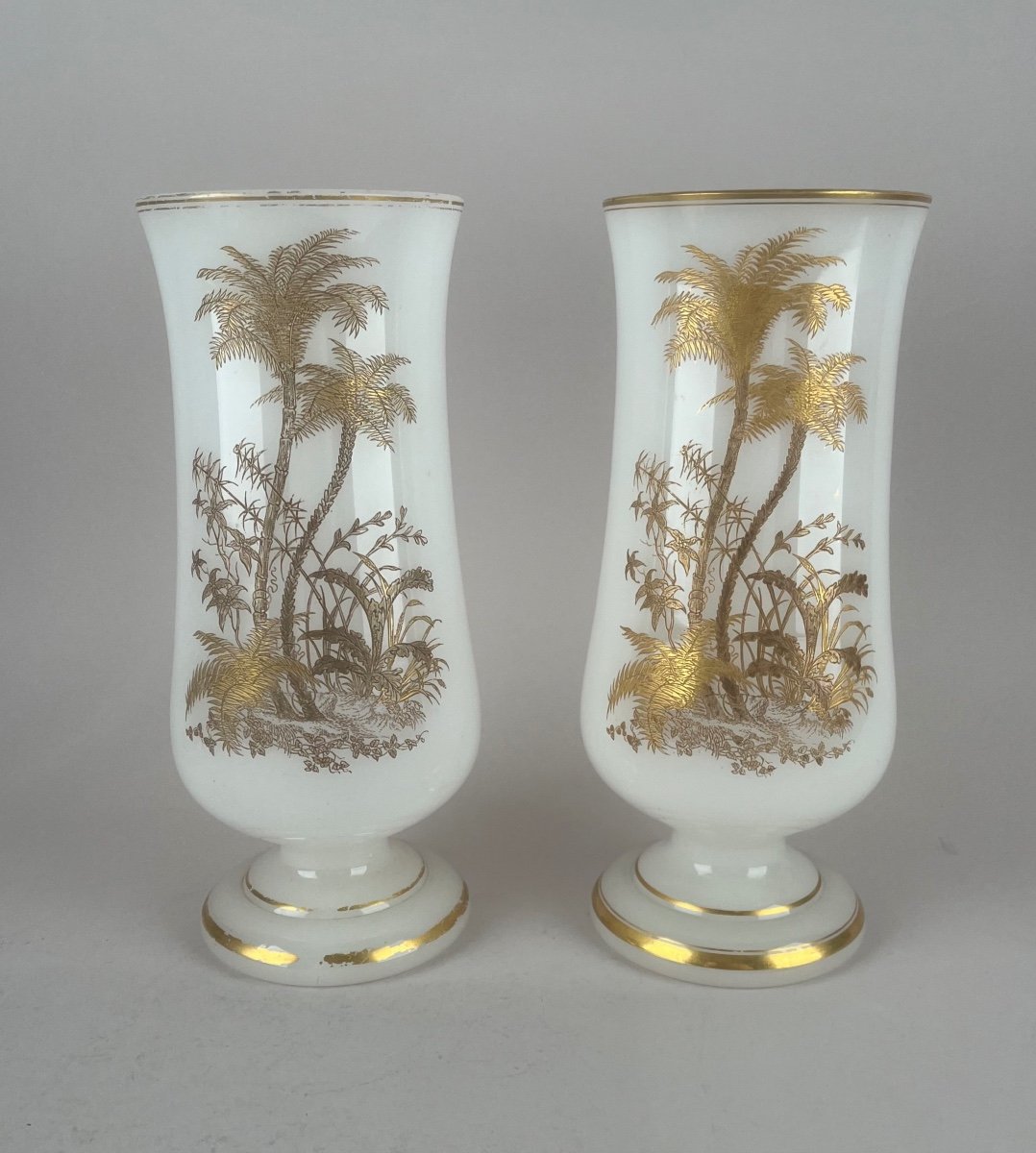 Paire De Vases En Opaline Blanche Et Or d'époque Napoléon III-photo-4