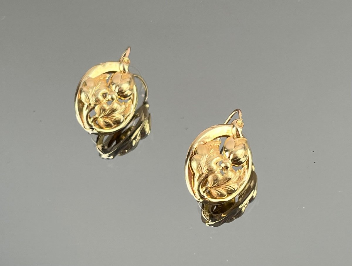 Paire De Boucles d'Oreille  En Or d'époque  Milieu XIXème Siècle-photo-2