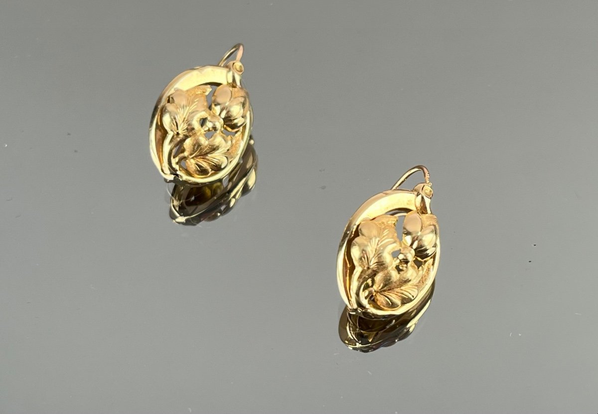 Paire De Boucles d'Oreille  En Or d'époque  Milieu XIXème Siècle-photo-5