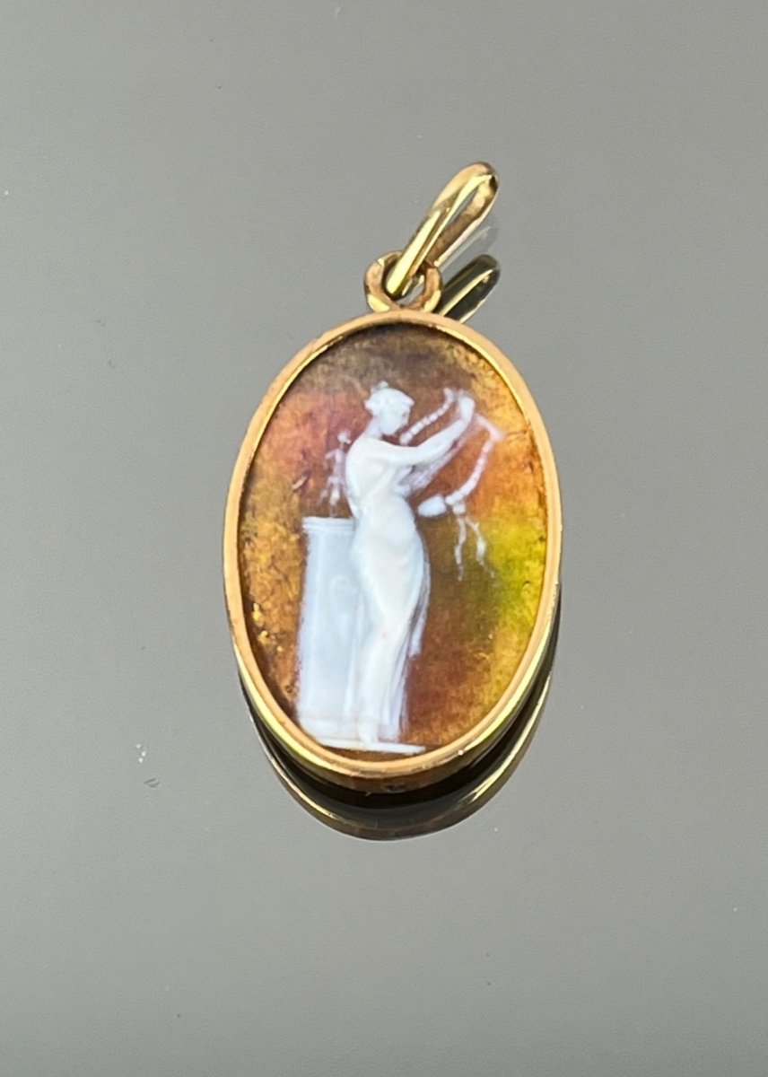 Gold Medal With Enameled Decor Of The Muse Of Music, Art Nouveau Period-photo-2