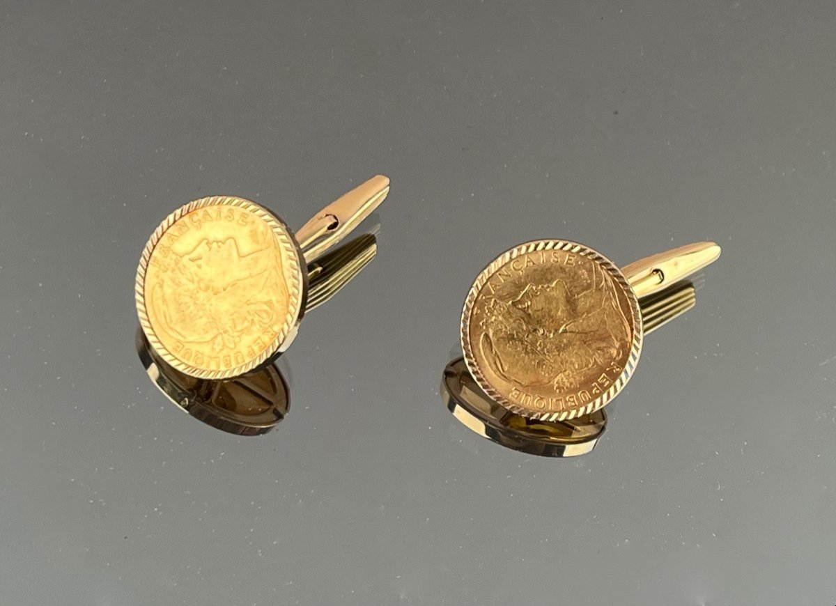 Pair Of Cufflinks With Gold Francs-photo-2