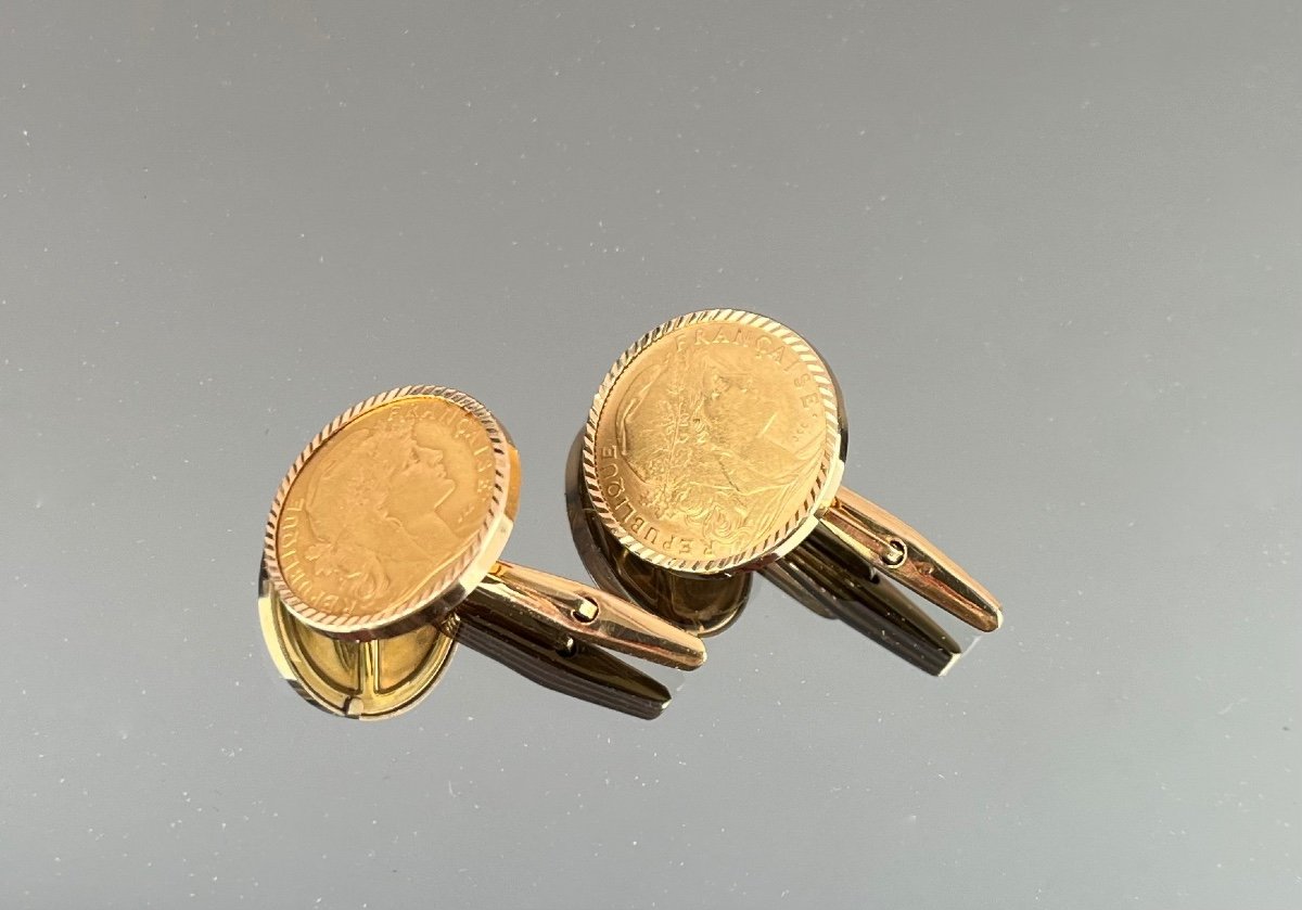 Pair Of Cufflinks With Gold Francs-photo-3