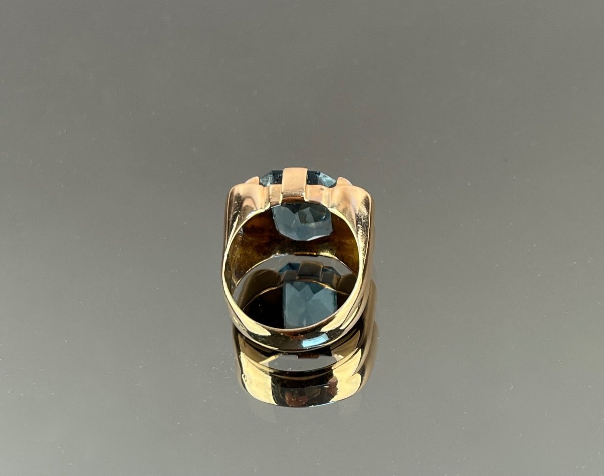 1940s Rose Gold, Platinum, Aquamarine And Diamond Tank Ring-photo-4