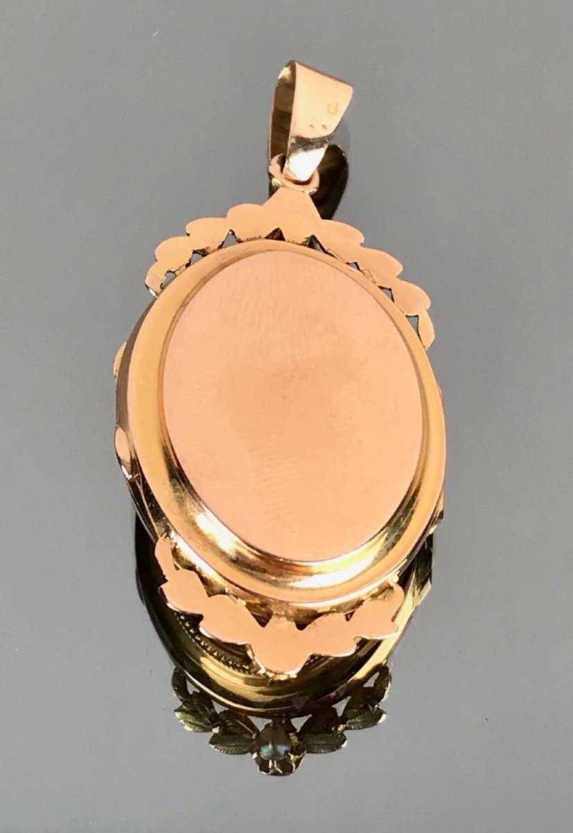 Pendentif Médaillon en deux tons d' Or Et Perles Fines d'époque deuxième moitié du XIXème siècle-photo-3