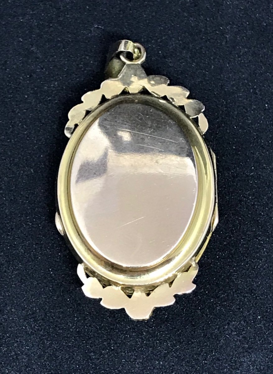 Pendentif Médaillon en deux tons d' Or Et Perles Fines d'époque deuxième moitié du XIXème siècle-photo-4