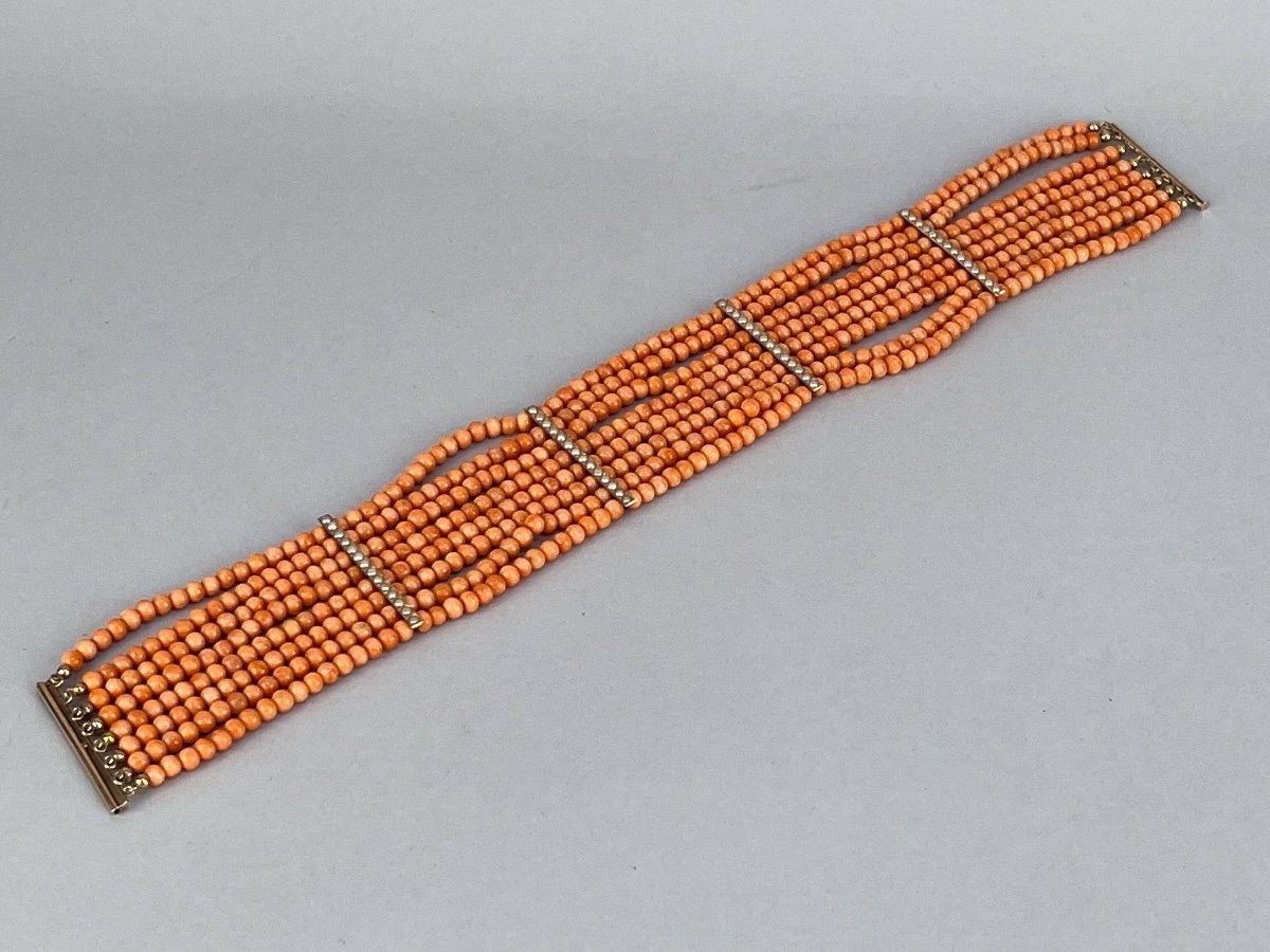 Necklace  Named "dog Collar" In Coral Beads, Beads From The Beginning Of The 20th Century-photo-2