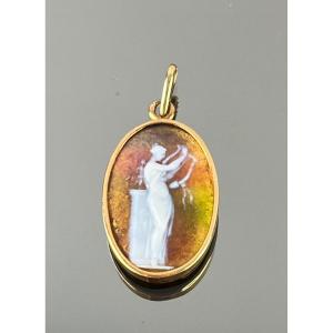 Gold Medal With Enameled Decor Of The Muse Of Music, Art Nouveau Period