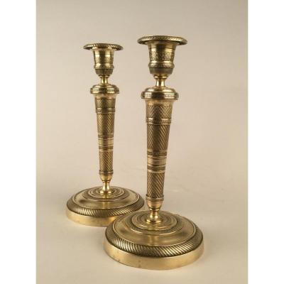 Pair Of Candlesticks Brass Empire Period