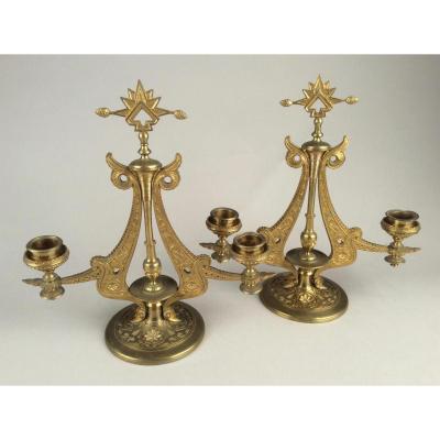 Pair Of Candlesticks In Two Branches, Late Nineteenth Century