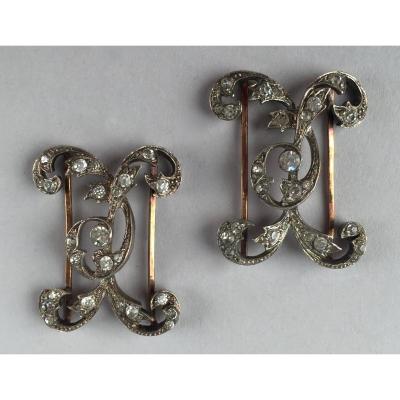 Pair Of Rhinestone Shoe Buckles From The Late XIXth  Century