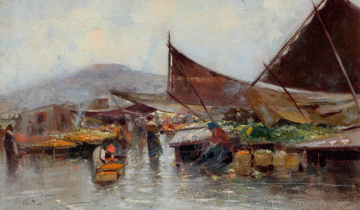 Oscar Ricciardi (1864-1935) Scène De  Marché à Naples