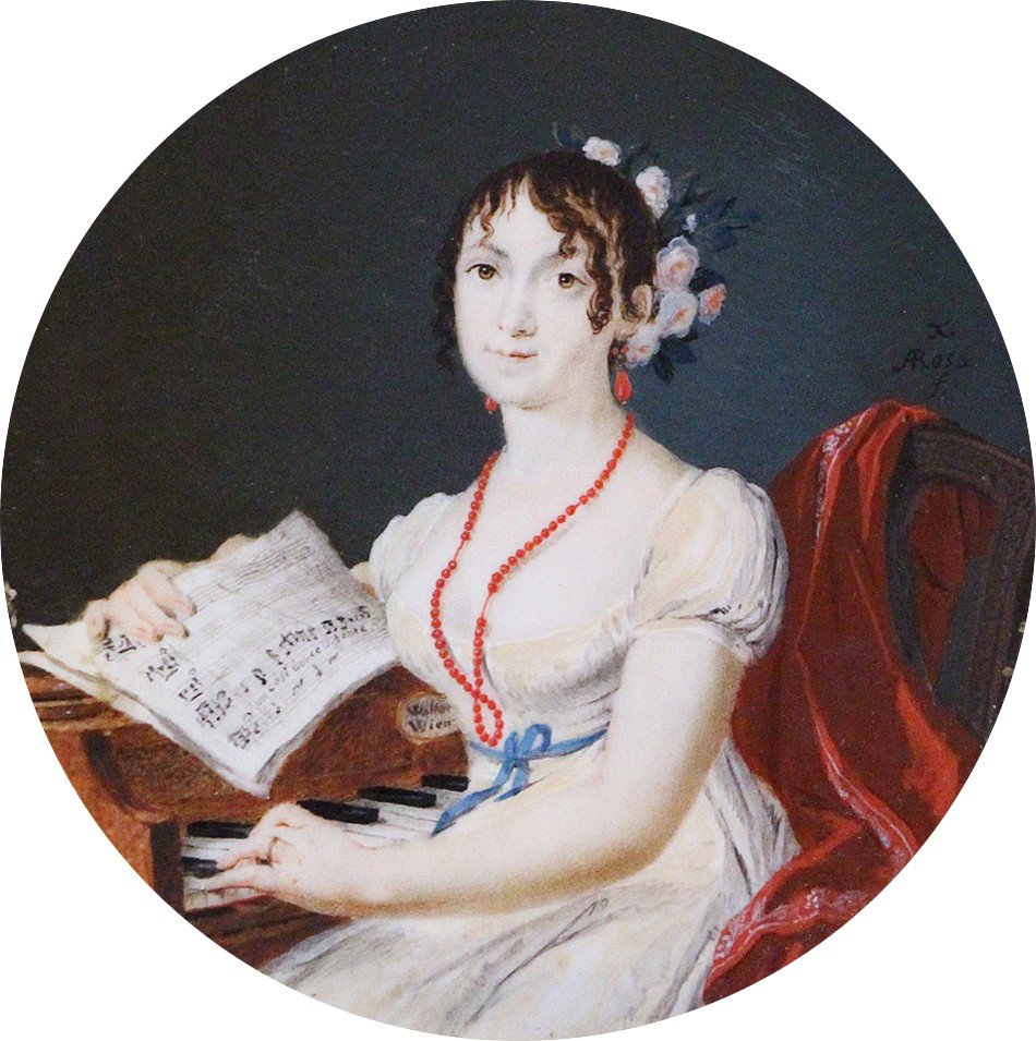 Miniature, Portrait De Femme En Musicienne,