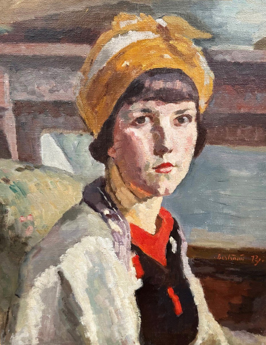 Bertrand Py (1895-1973) Portrait De Femme Au Turban Jaune (circa 1940)