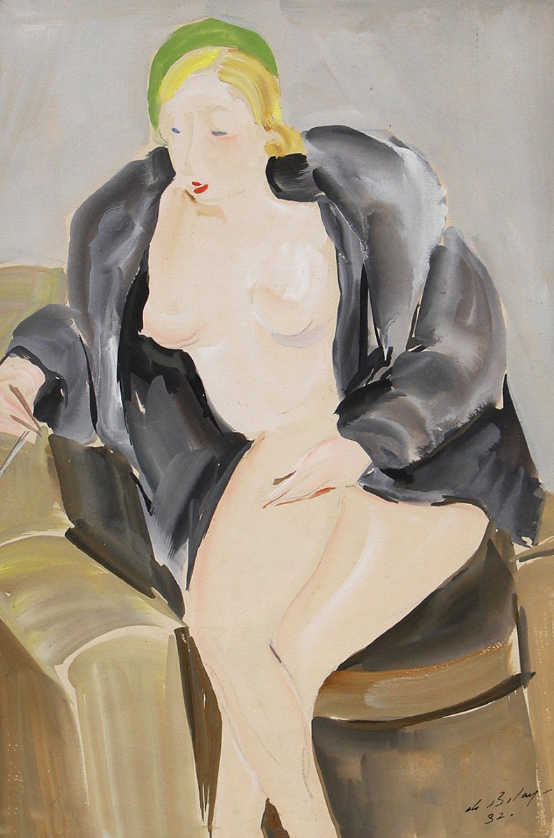 Pierre De Belay (1890-1947) Nude In A Fur Coat, 1932  