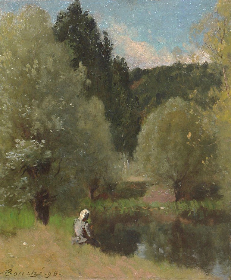 Louis Alexandre Bouche, (1838-1911) Woman Seated At The Water's Edge, 1899 Oil On Canvas 46x38cm