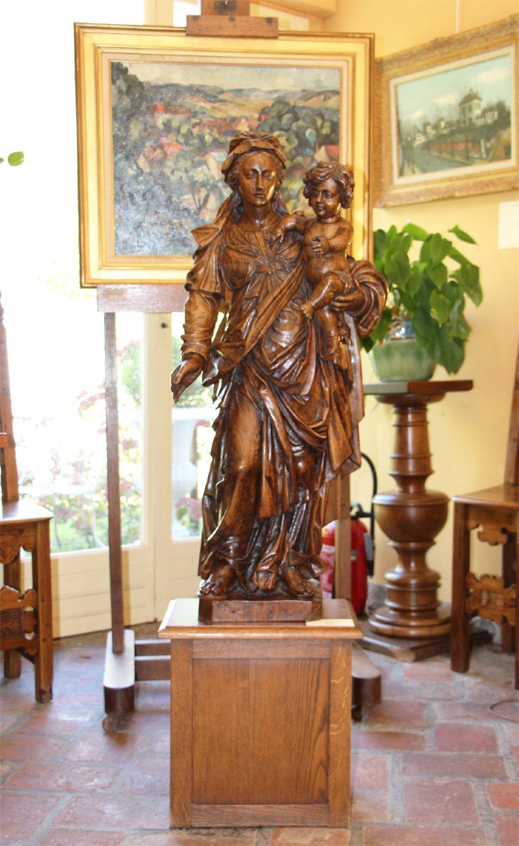 Important Virgin And Child In Carved Oak. 18th Century-photo-2