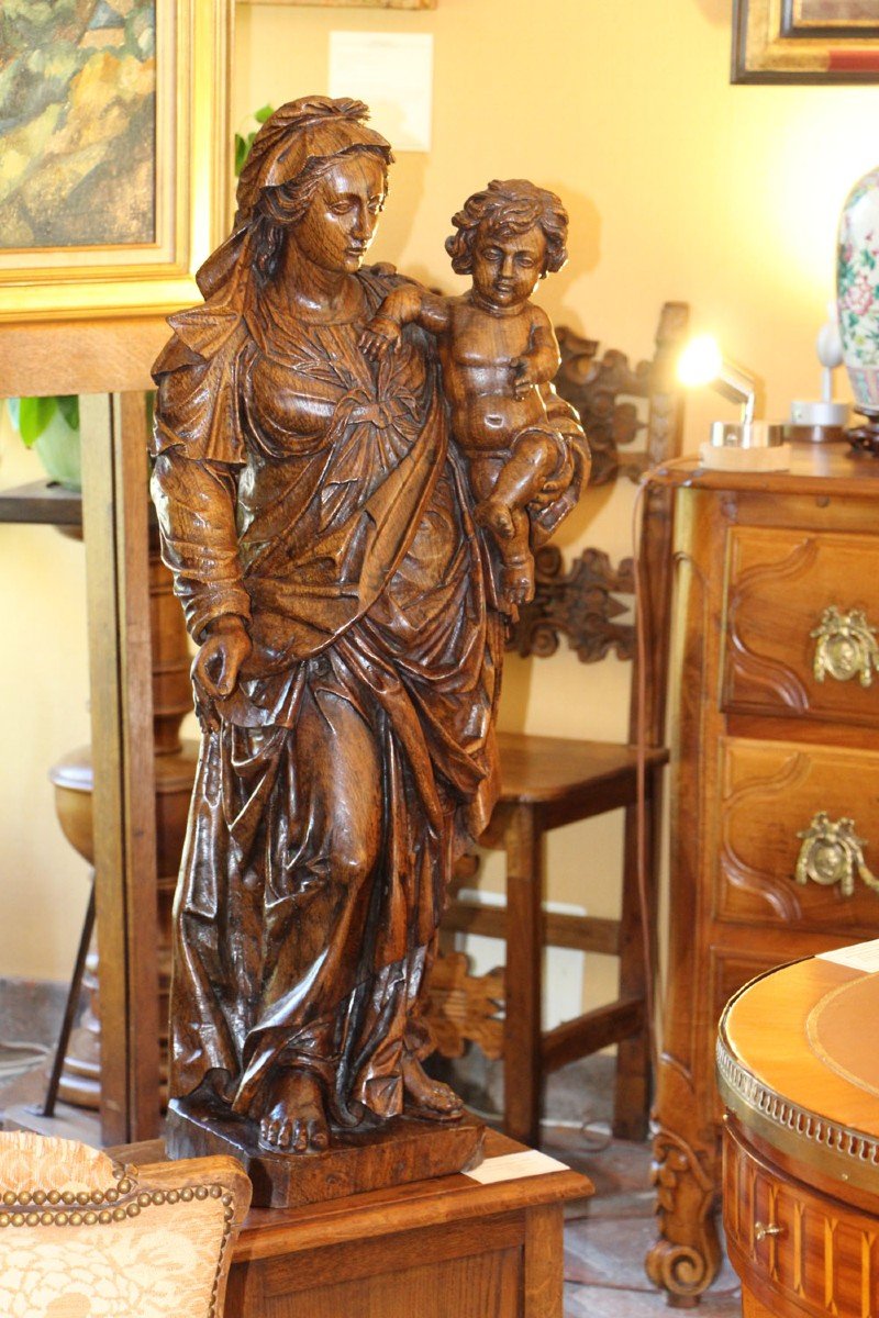 Important Virgin And Child In Carved Oak. 18th Century-photo-3