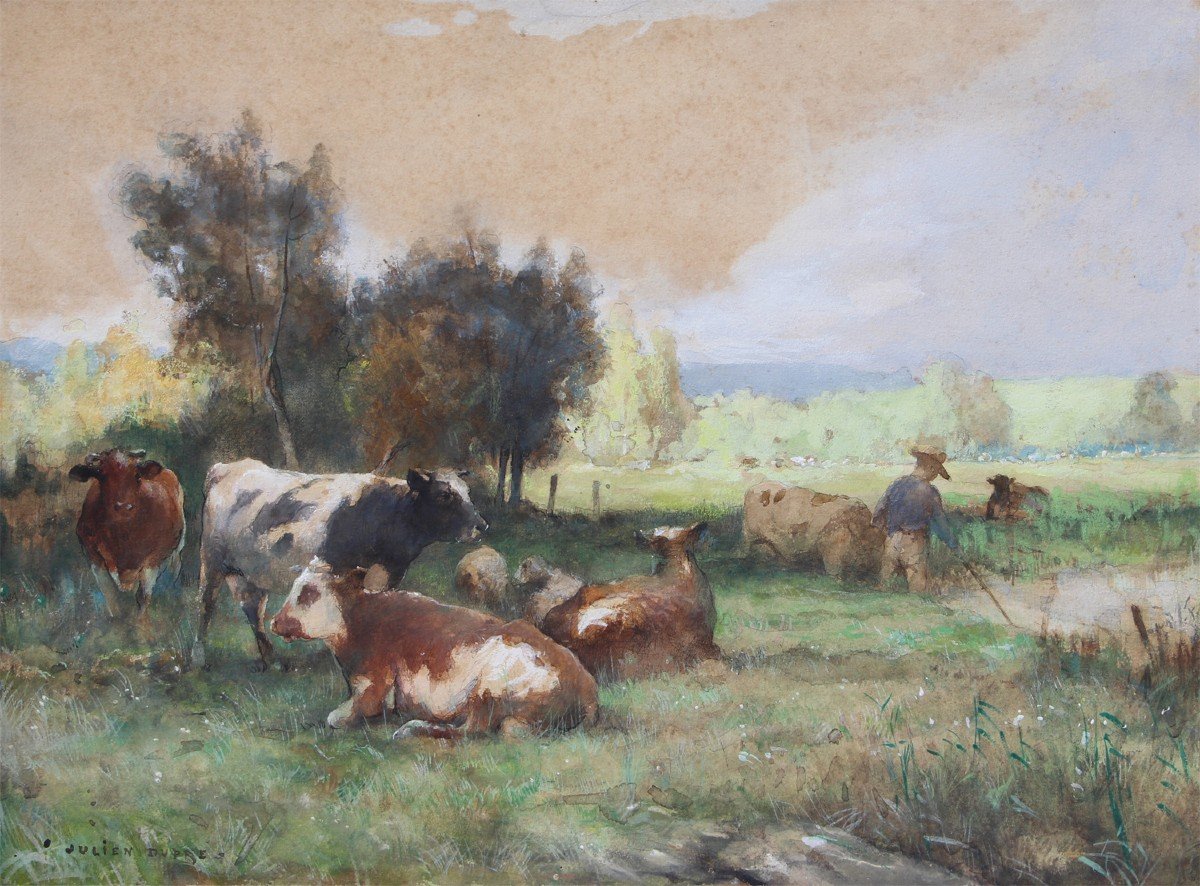 Julien Dupré  (1851-1910)   Vaches Au Repos  