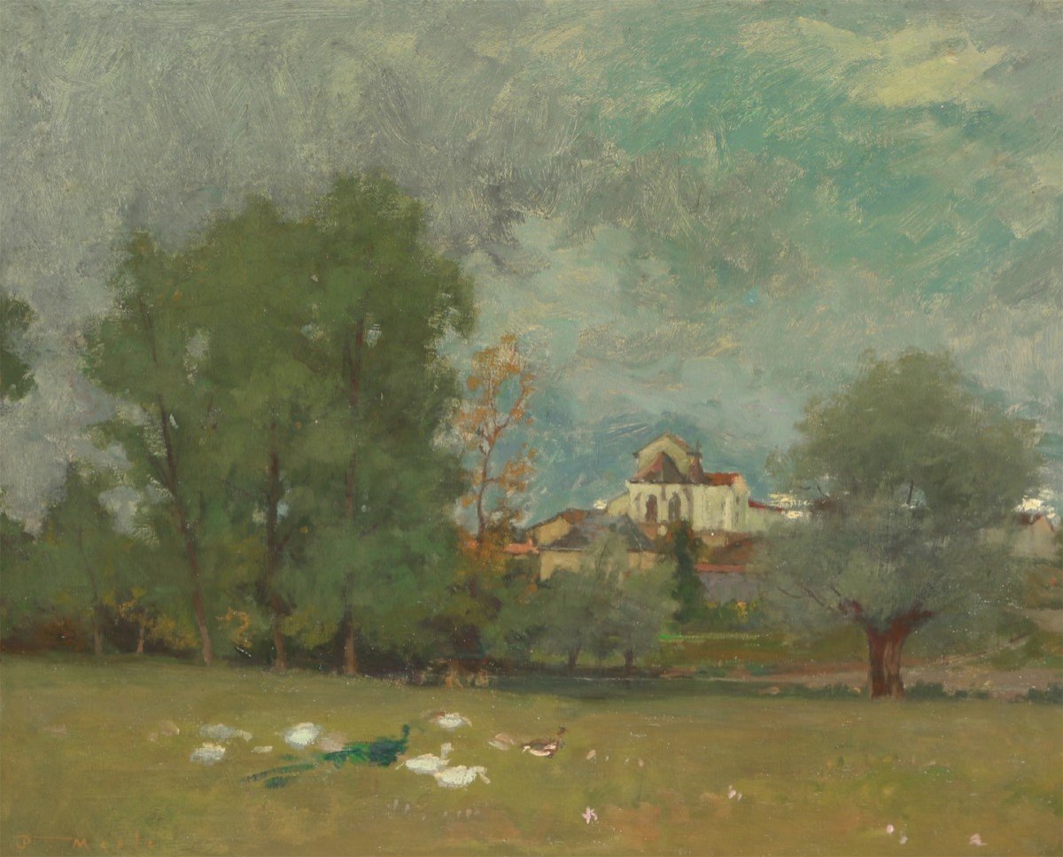 Joseph Paul Meslé (1855-1927) Church Of Togny-aux-boeufs Before The Storm.