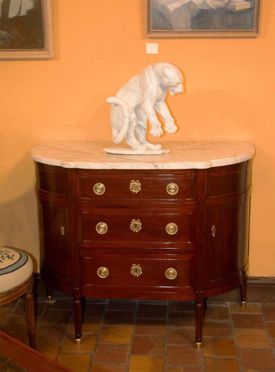 Commode Demi-lune D’époque Louis XVI, Estampillée De Louis Noël Malle (1734-1782)-photo-2