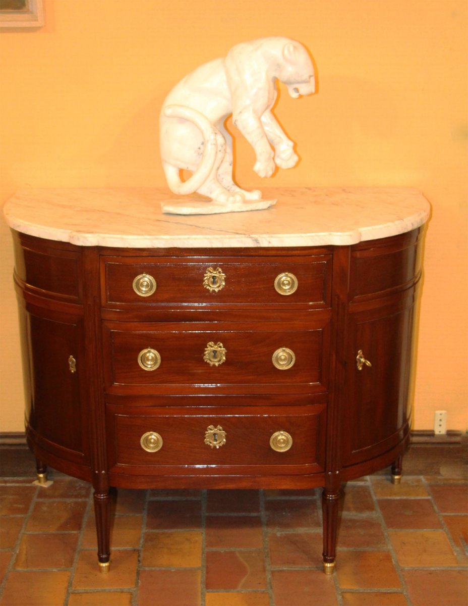 Commode Demi-lune D’époque Louis XVI, Estampillée De Louis Noël Malle (1734-1782)-photo-2