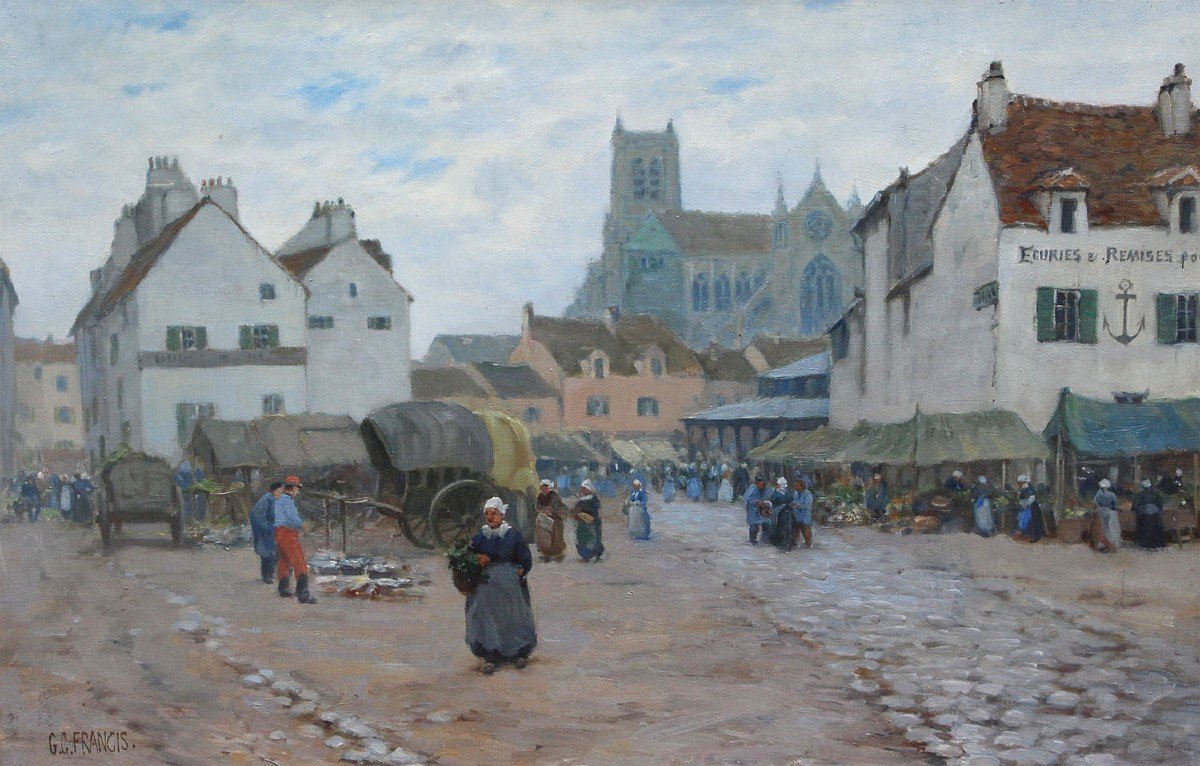 George Charles Francis (1860-1940) Meaux, L’hôtel De La Boule D’or, Près Du Marché Couvert