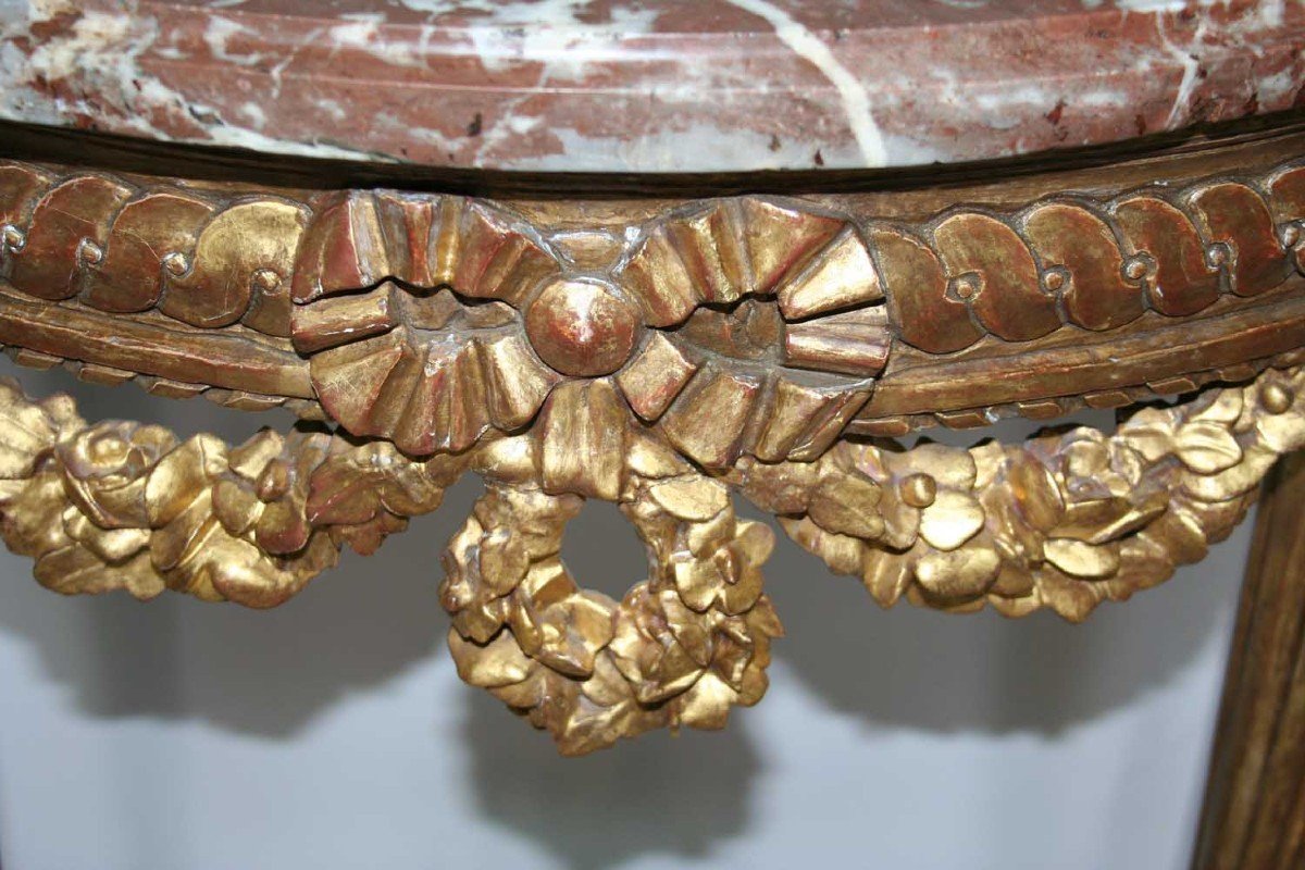 Louis XVI Demi-lune Console In Golden Wood-photo-2