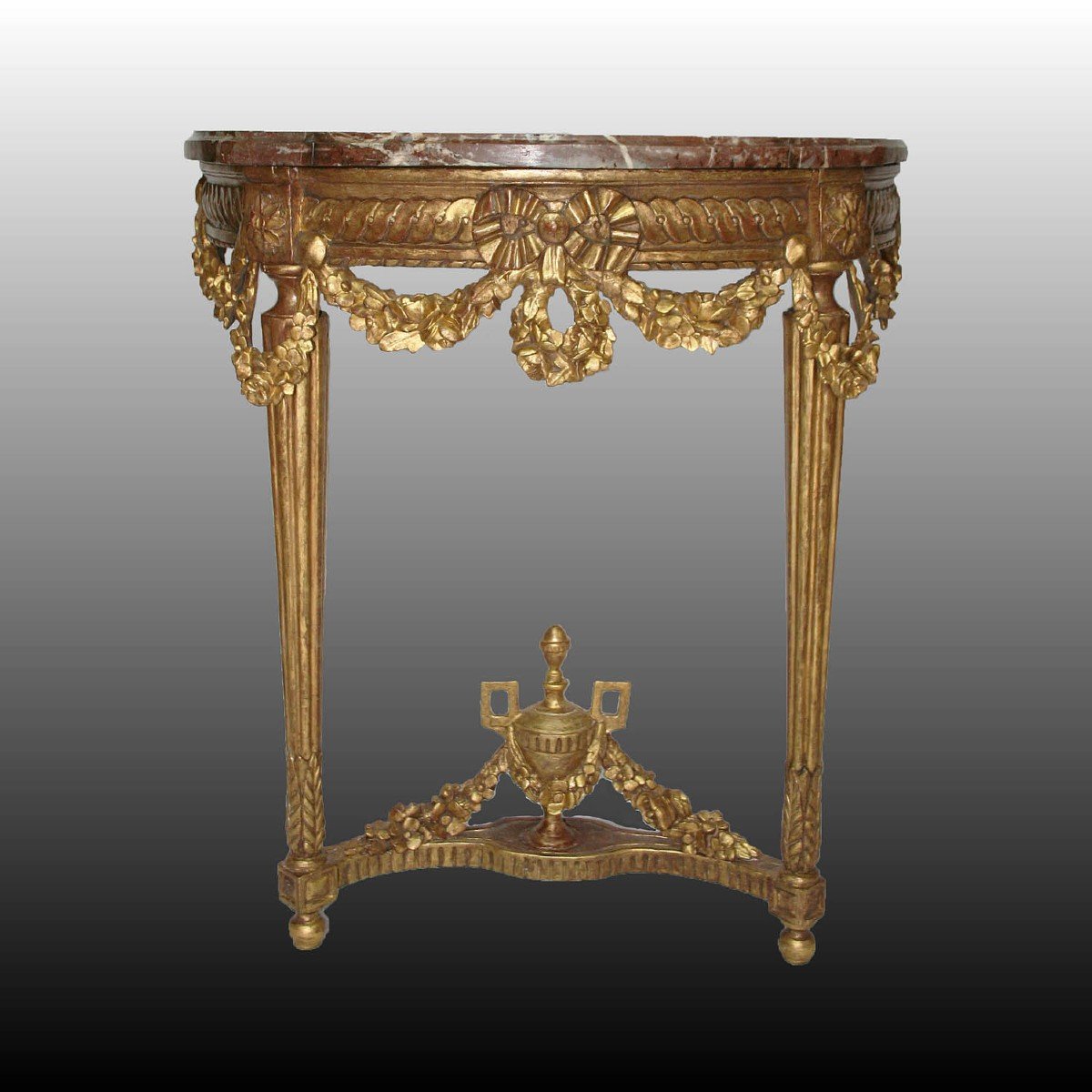 Console Demi-lune d'époque Louis XVI En Bois Doré -photo-3