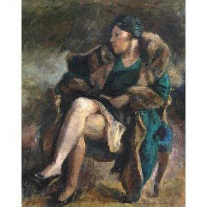 Georges Pacouil (1903-1997) 1932, Elegant Woman In A Fur Coat 