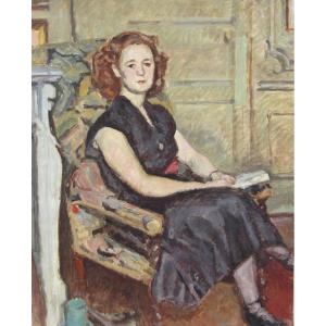 Bertrand Py (1895-1973) Portrait De Femme Au Livre  (circa 1940) 