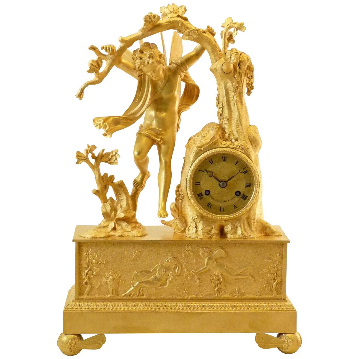 Proantic: Restoration Period Clock In Gilt Bronze