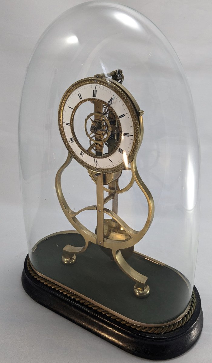 Beautiful 19th Century Skeleton Clock, "keyhole Frame" Model-photo-5