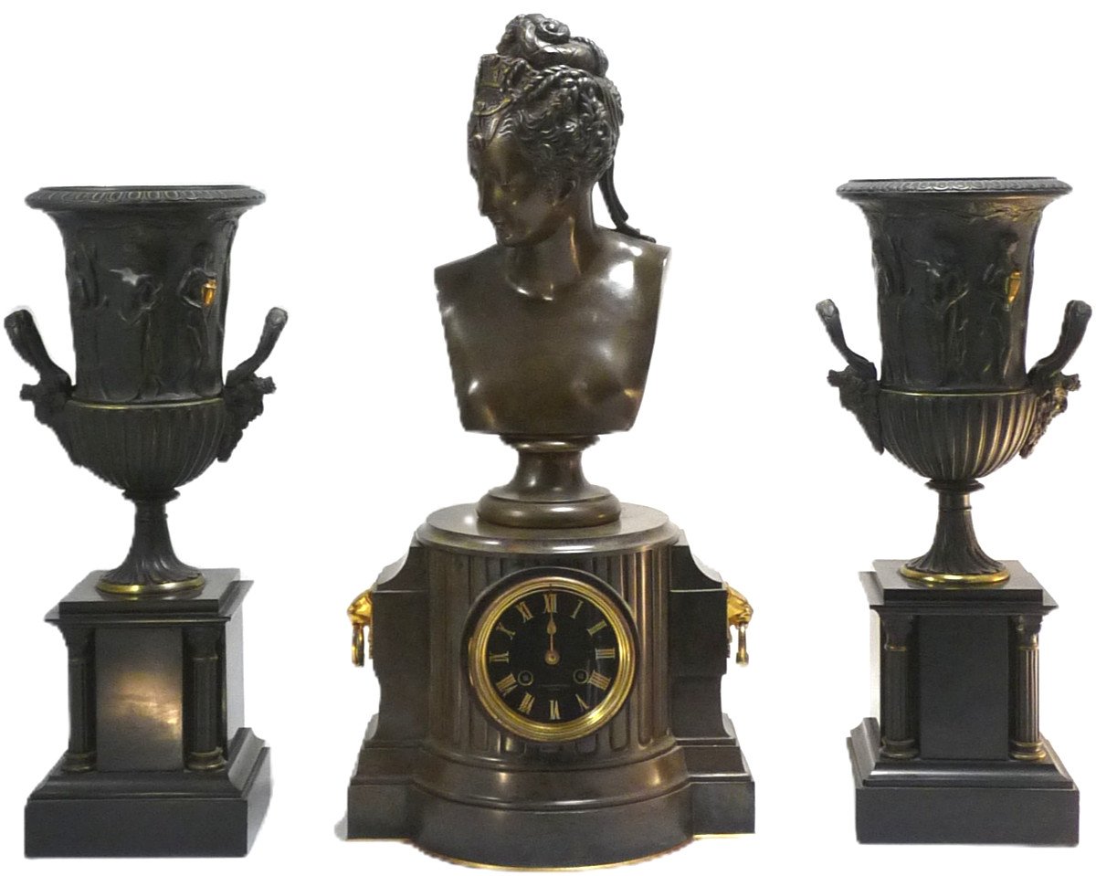 Napoleon III Clock Set Dial Signed Barbedienne