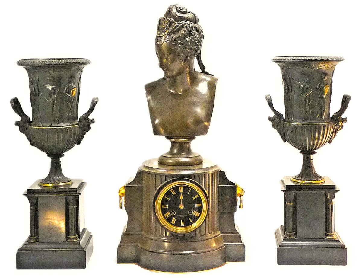 Napoleon III Clock Set Dial Signed Barbedienne