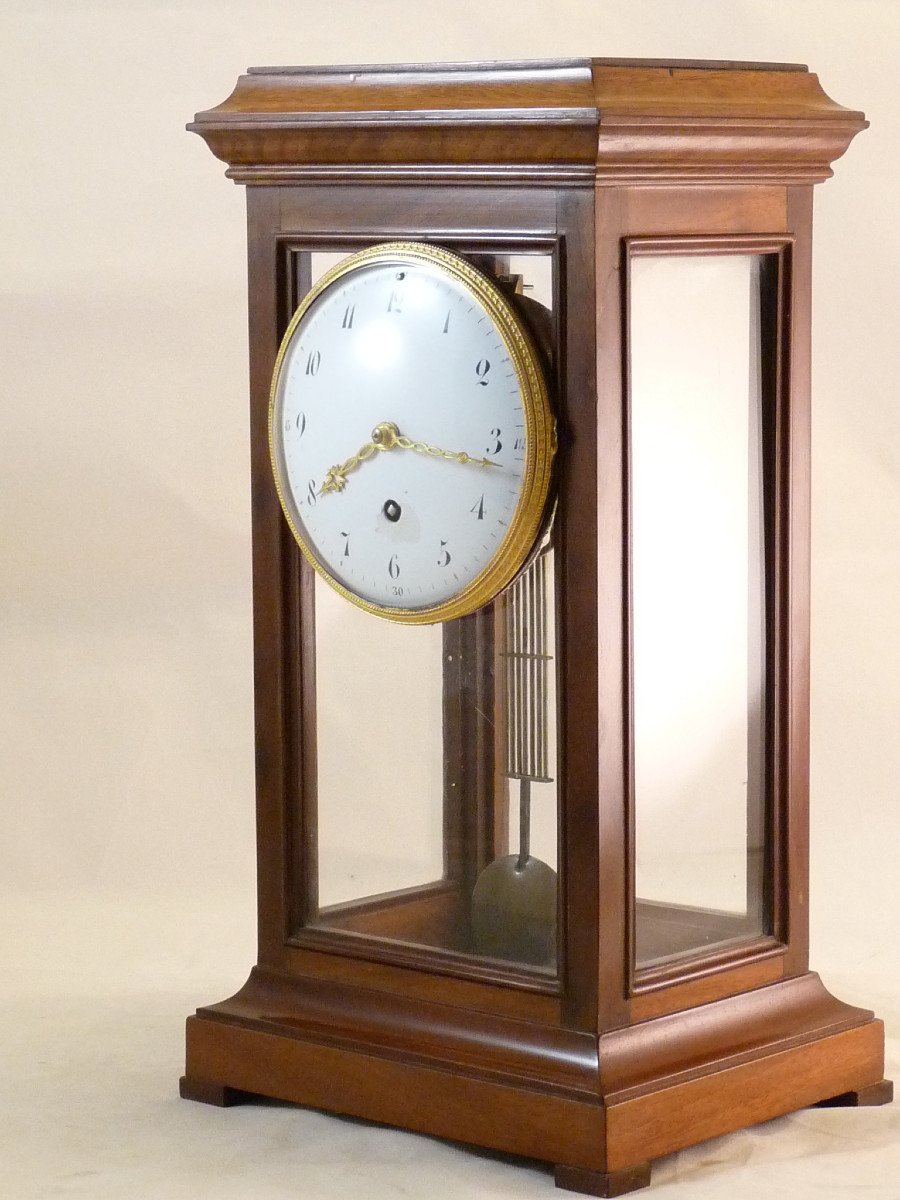 Late 18th Century Cage Clock In Mahogany And Walnut-photo-3