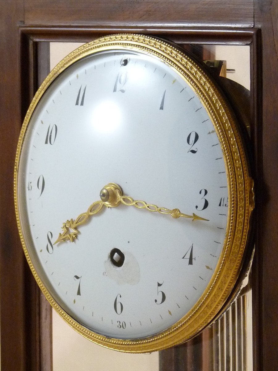 Late 18th Century Cage Clock In Mahogany And Walnut-photo-4