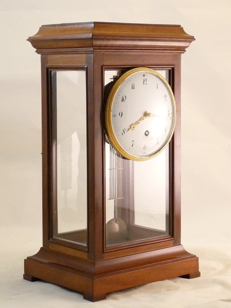 Late 18th Century Cage Clock In Mahogany And Walnut-photo-2