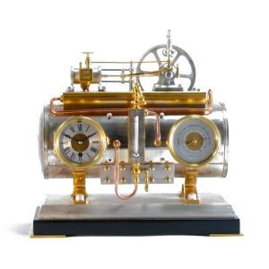 French Industrial Automaton Clock,  Horizontal Boiler