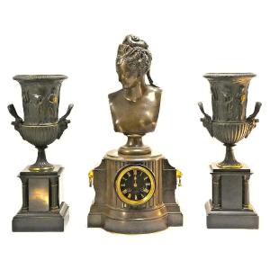 Napoleon III Clock Set Dial Signed Barbedienne