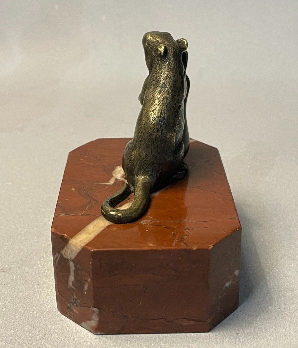 Mouse With A Pear. 19th Century Bronze Sculpture-photo-1