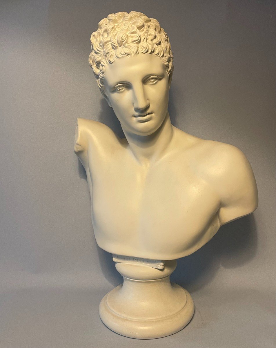 Bust "hermes Of Praxiteles" In Plaster (mercury Or Hermes) - H 54-photo-4