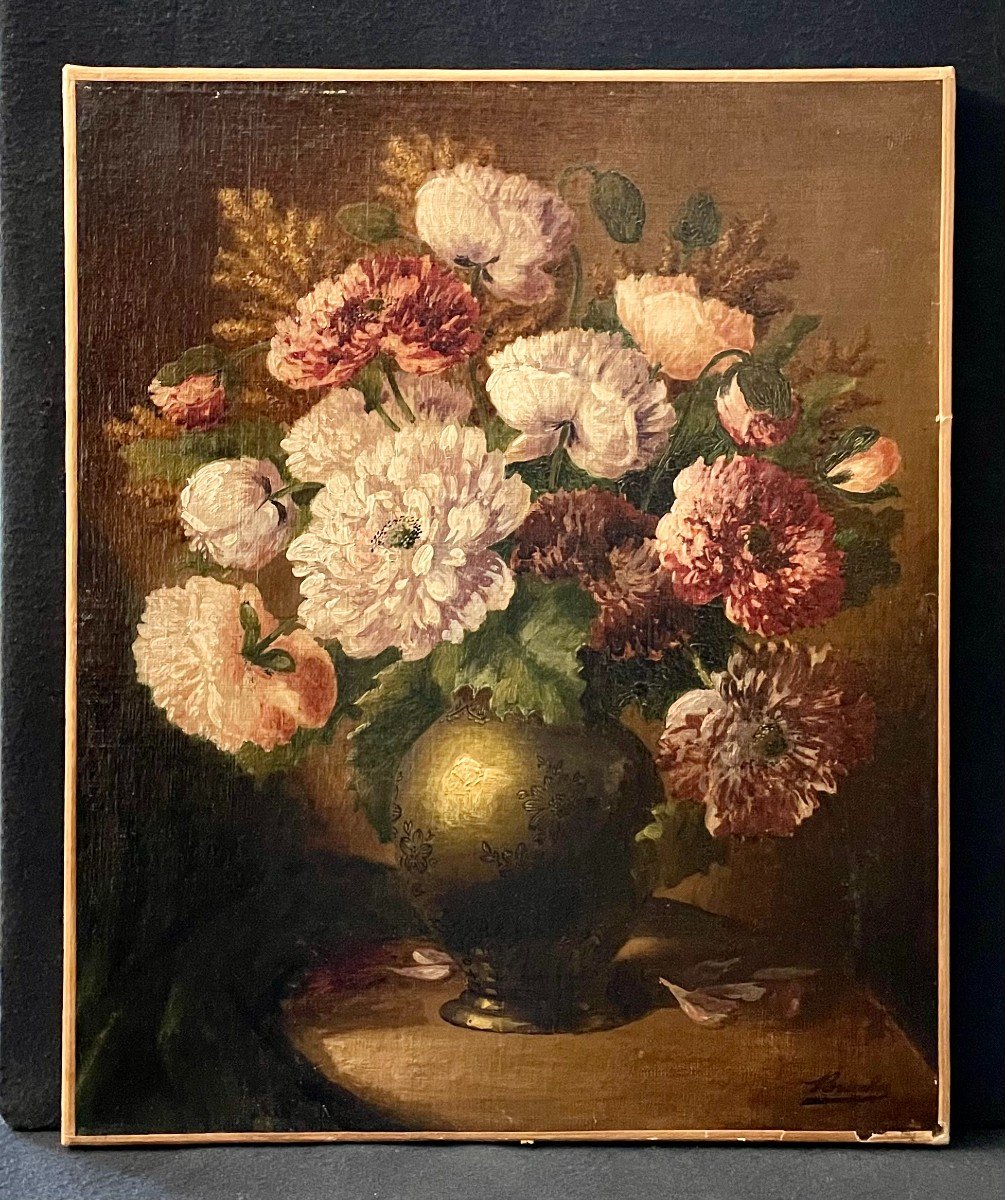 Nature morte aux pivoines par Gaston BOUCHER. HST.