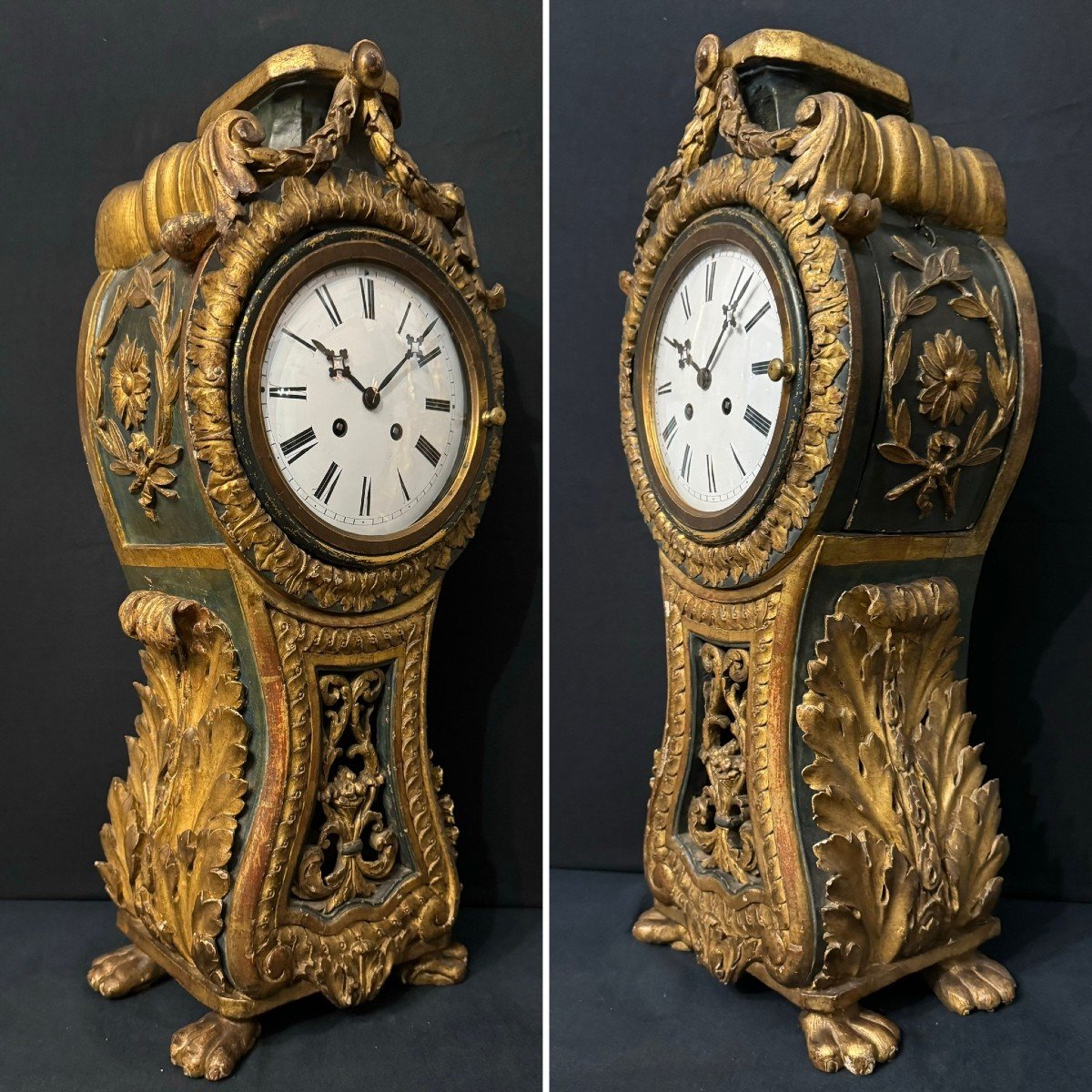 Cartel Clock In Carved And Gilded Wood, Italy 18th Century H 60cm-photo-2