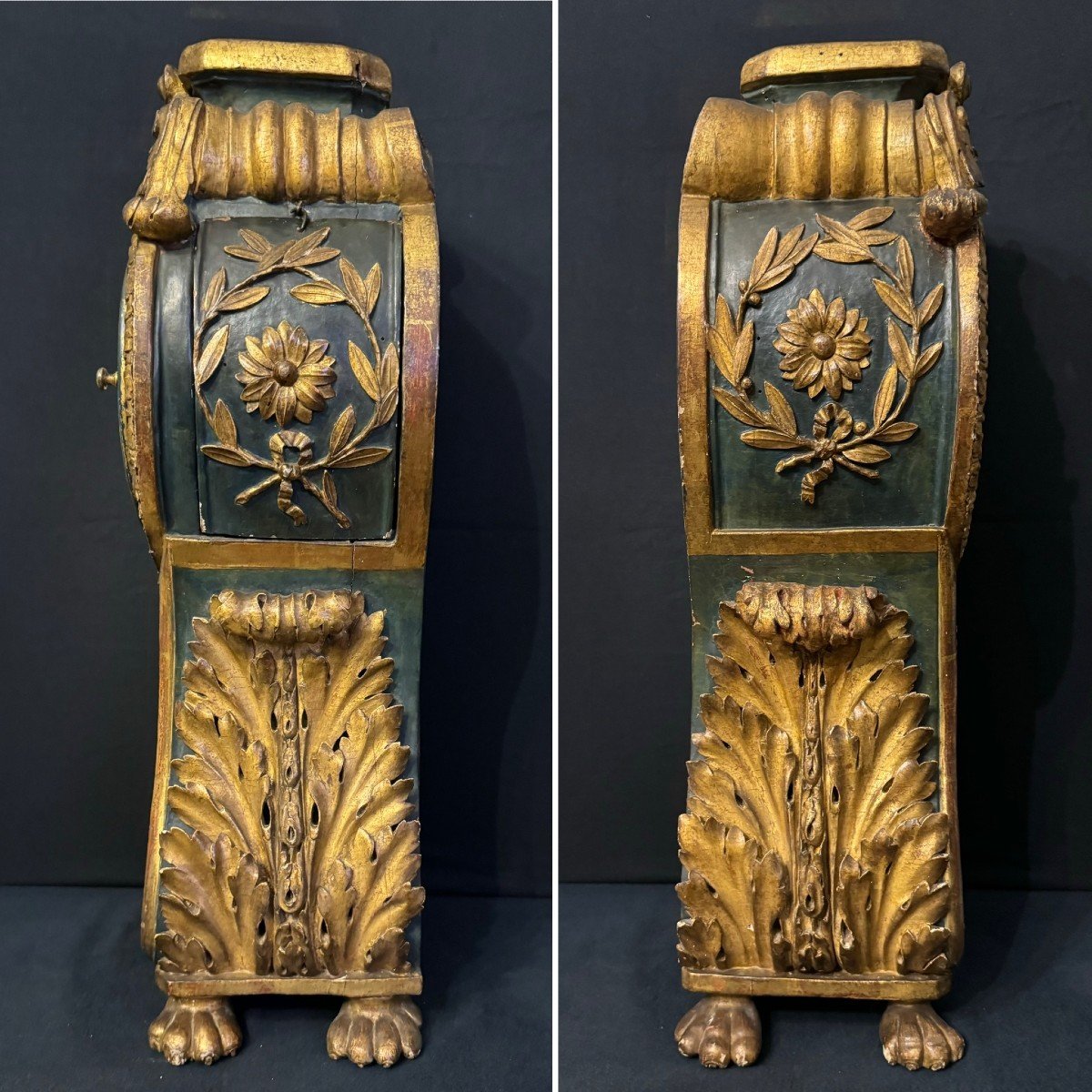 Cartel Clock In Carved And Gilded Wood, Italy 18th Century H 60cm-photo-3