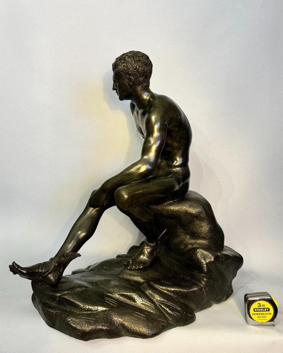 Bronze Sculpture ''hermes Seated'' Or ''mercury At Rest'' (grand Tour)-photo-3