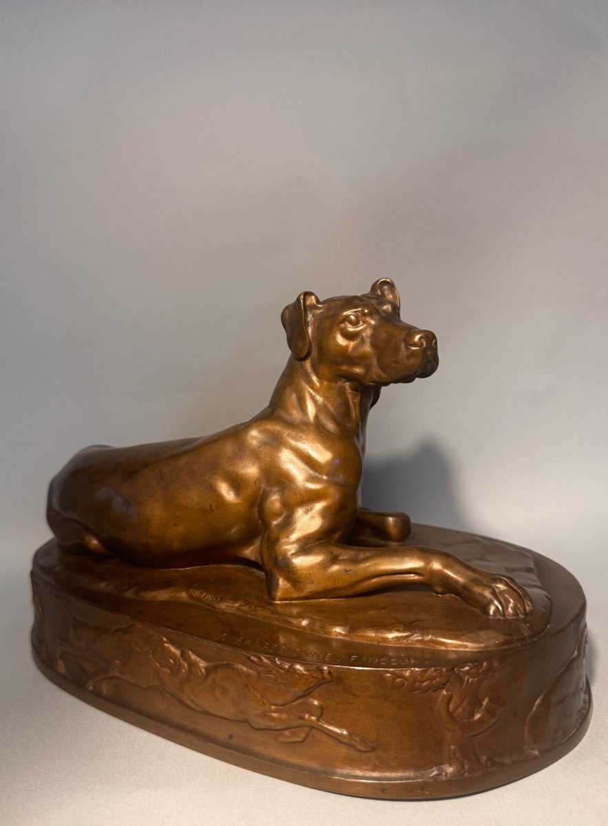 Grégoire GIRAUD. Chien couché en Bronze F. Barbedienne-photo-2