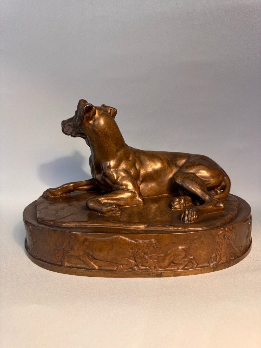 Grégoire GIRAUD. Chien couché en Bronze F. Barbedienne-photo-3