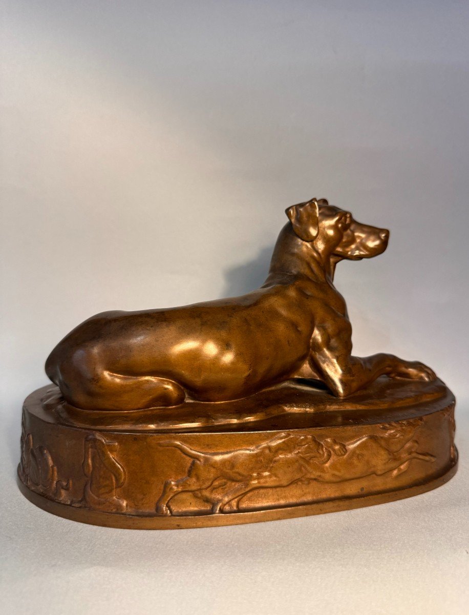 Grégoire GIRAUD. Chien couché en Bronze F. Barbedienne-photo-2