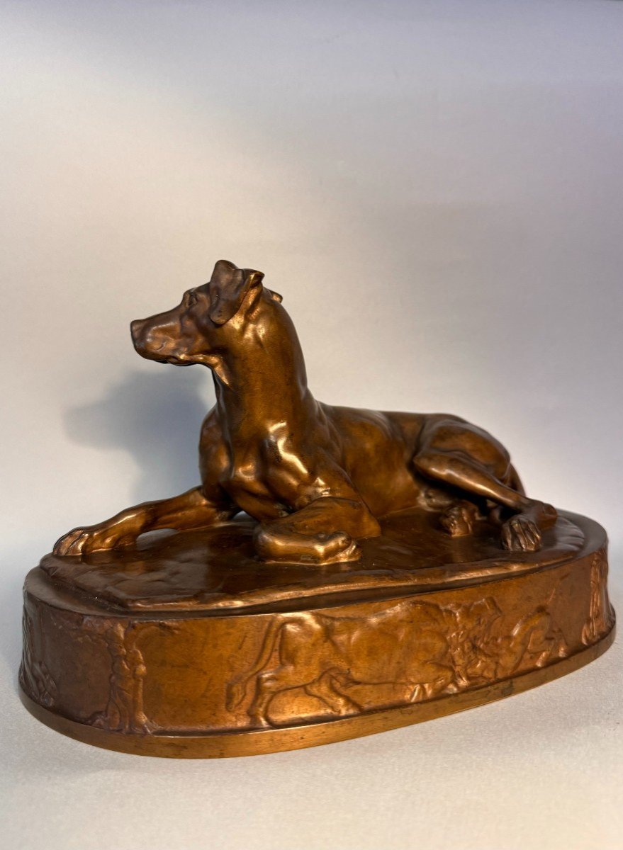 Grégoire GIRAUD. Chien couché en Bronze F. Barbedienne-photo-4